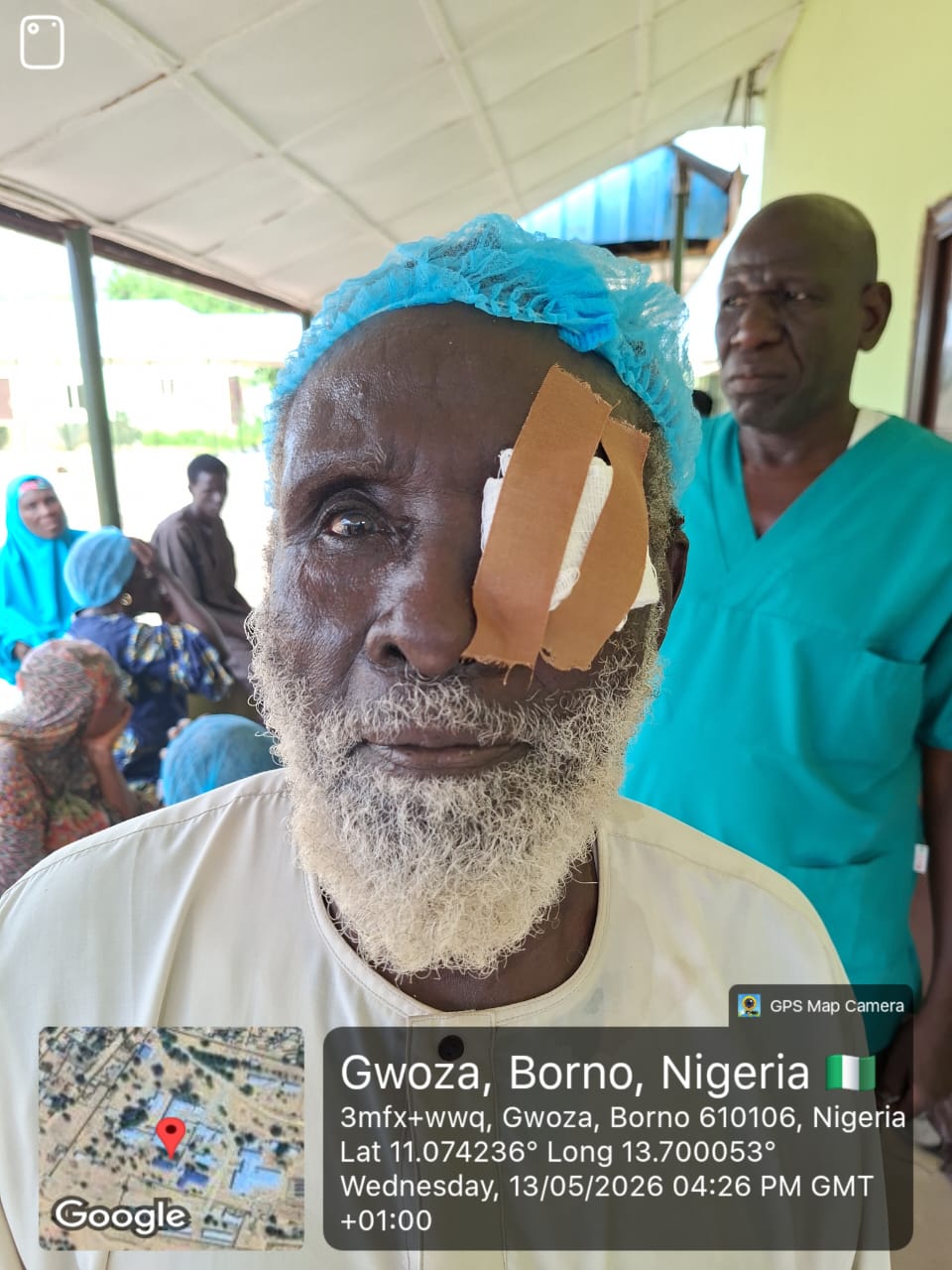 An elderly patient recovering after surgery in Gwoza, Borno