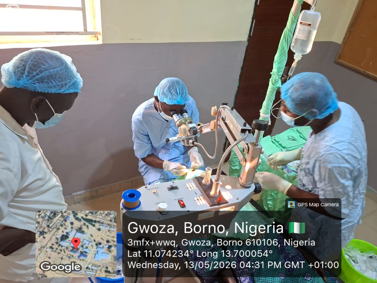 Surgical team performing an eye procedure in Gwoza, Borno